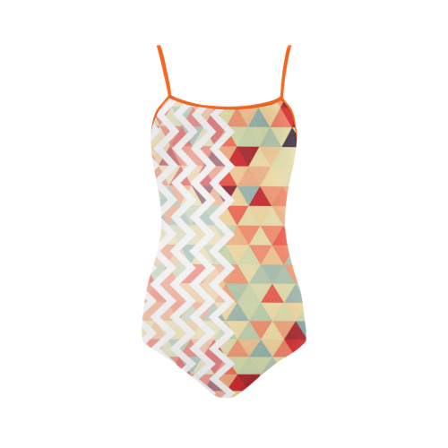 HIPSTER zigzag chevron pattern white + Triangle pattern Strap Swimsuit ( Model S05)