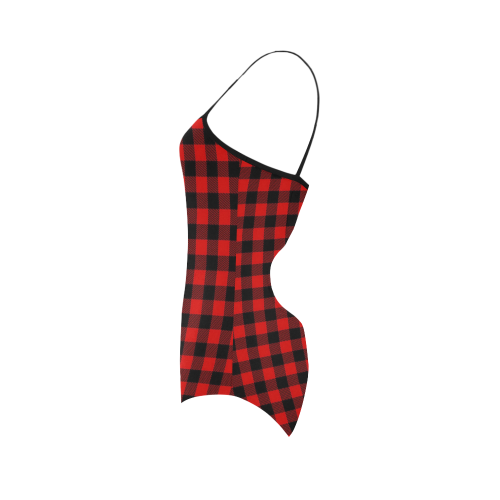 Classic Tartan Squares Fabric - blue beige + Lumberjack pattern Strap Swimsuit ( Model S05)