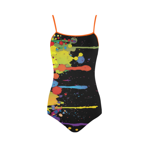 Crazy multicolored running SPLASHES Strap Swimsuit ( Model S05)