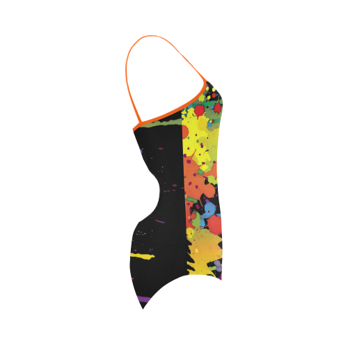 Crazy multicolored running SPLASHES Strap Swimsuit ( Model S05)