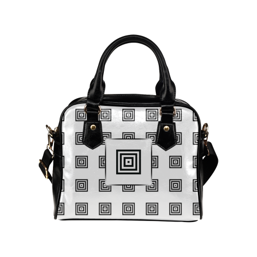 Solid Squares Frame Mosaic Black & White Shoulder Handbag (Model 1634)