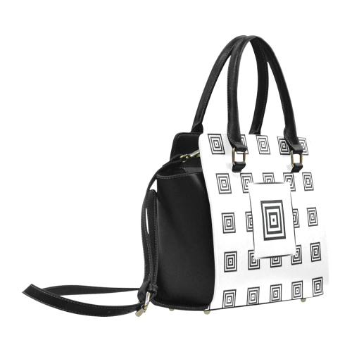 Solid Squares Frame Mosaic Black & White Classic Shoulder Handbag (Model 1653)