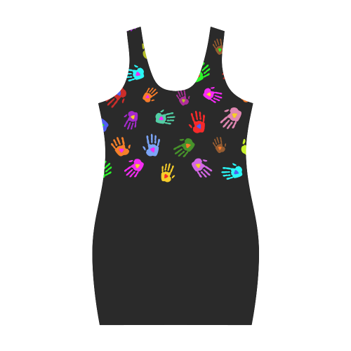 Multicolored HANDS with HEARTS love pattern Medea Vest Dress (Model D06)