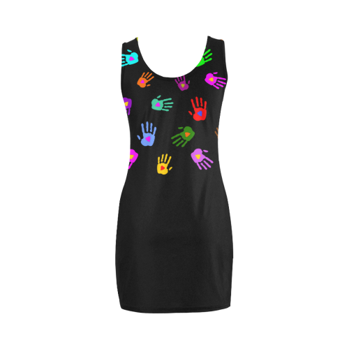 Multicolored HANDS with HEARTS love pattern Medea Vest Dress (Model D06)