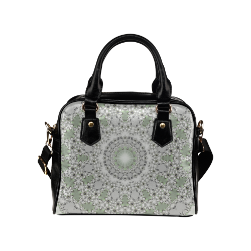 Kaleidoscope Fractal Mandala Frame Grey Green Shoulder Handbag (Model 1634)