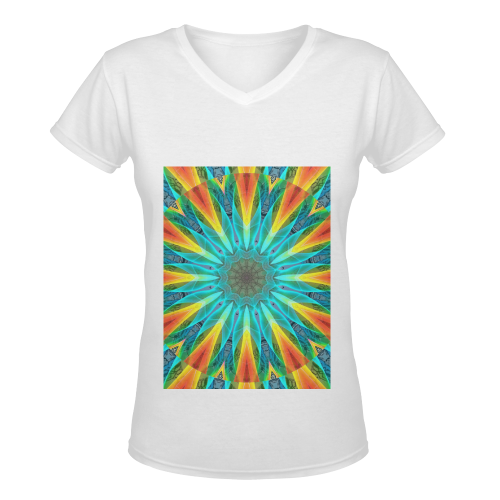 Aqua Gold Joy to the World Flowers, Zen Rainbow Women's Deep V-neck T-shirt (Model T19)