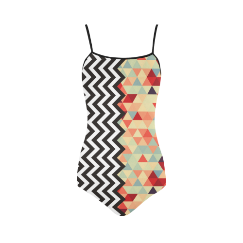 HIPSTER zigzag chevron pattern black & white + Triangle pattern Strap Swimsuit ( Model S05)