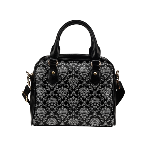 Elegant Black and Silver Damask Shoulder Handbag (Model 1634)