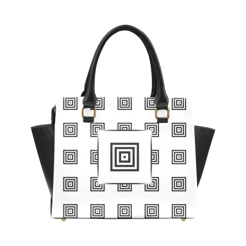 Solid Squares Frame Mosaic Black & White Classic Shoulder Handbag (Model 1653)