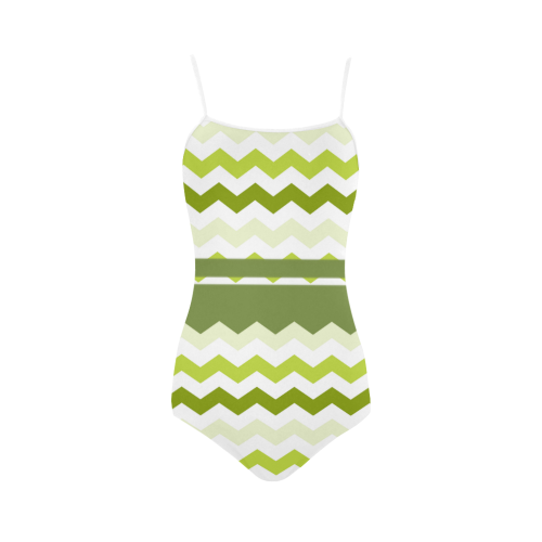 Lemon Green White Zig Zag Trendy Chevron Ribbon Strap Swimsuit ( Model S05)