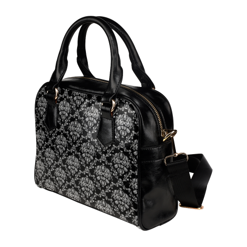 Elegant Black and Silver Damask Shoulder Handbag (Model 1634)