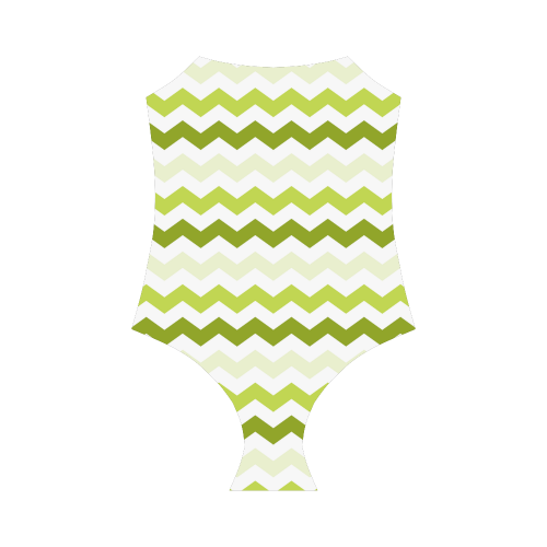 Green Lemon White Zig Zag Pattern modern Chevron Strap Swimsuit ( Model S05)