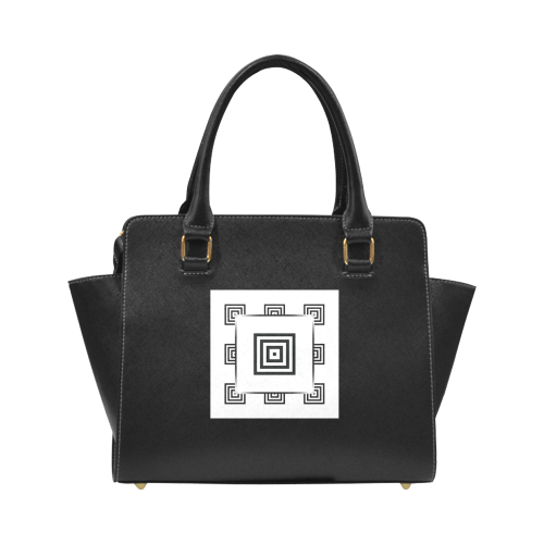 Solid Squares Frame Mosaic Black & White Classic Shoulder Handbag (Model 1653)