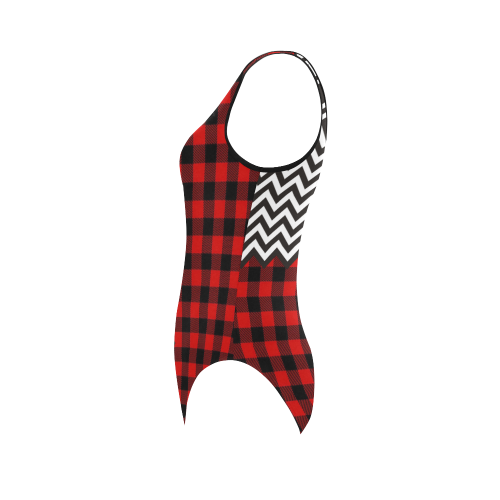 HIPSTER zigzag chevron pattern black & white + Lumberjack pattern Vest One Piece Swimsuit (Model S04)