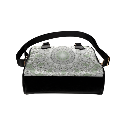 Kaleidoscope Fractal Mandala Frame Grey Green Shoulder Handbag (Model 1634)