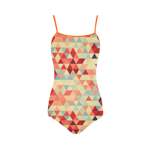 Modern Hipster TRINAGLES pattern red blue beige Strap Swimsuit ( Model S05)