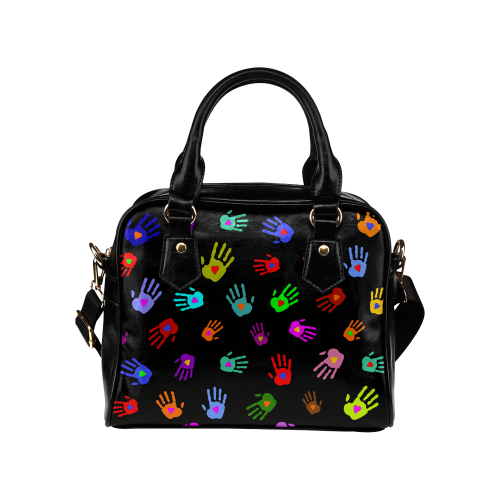 Multicolored HANDS with HEARTS love pattern Shoulder Handbag (Model 1634)