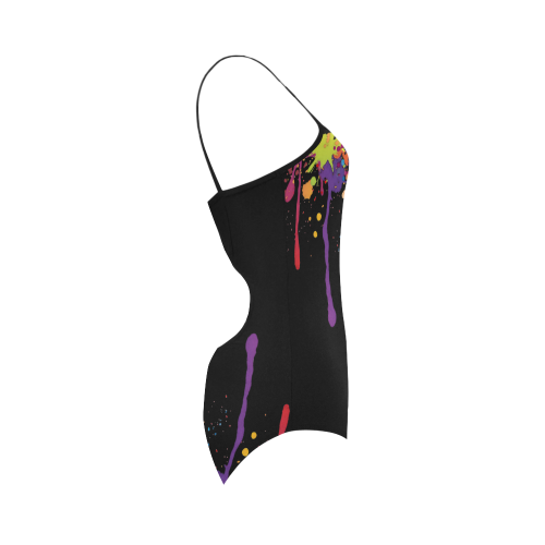 Crazy multicolored running SPLASHES Strap Swimsuit ( Model S05)