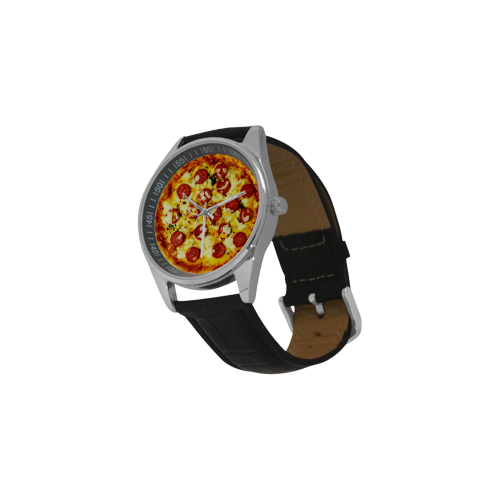 Novelty Cheesy Pepperoni Pizza Men's Casual Leather Strap Watch(Model 211)