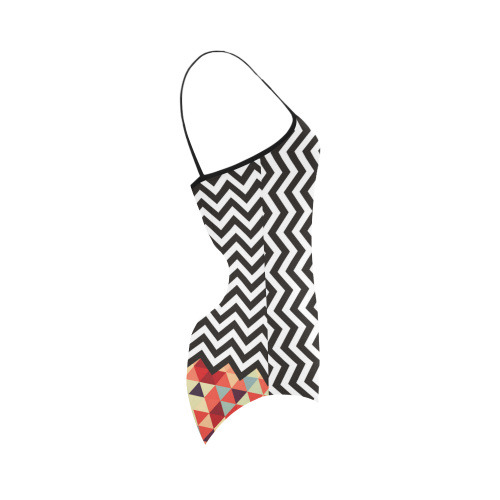 HIPSTER zigzag chevron pattern black & white + Triangle pattern Strap Swimsuit ( Model S05)