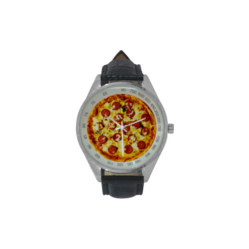 Novelty Cheesy Pepperoni Pizza Men's Leather Strap Analog Watch(Model 209)