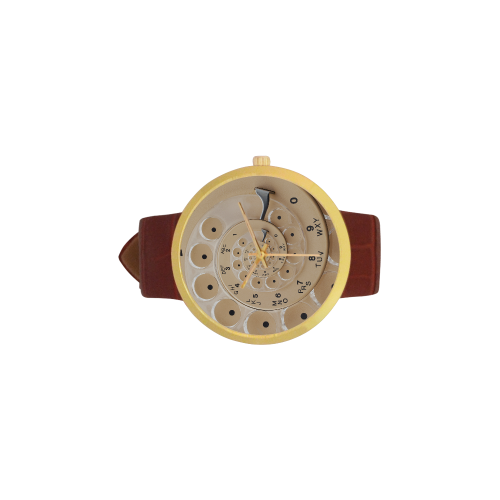 Retro Vintage Tan Rotary Dial Spiral Droste Women's Golden Leather Strap Watch(Model 212)