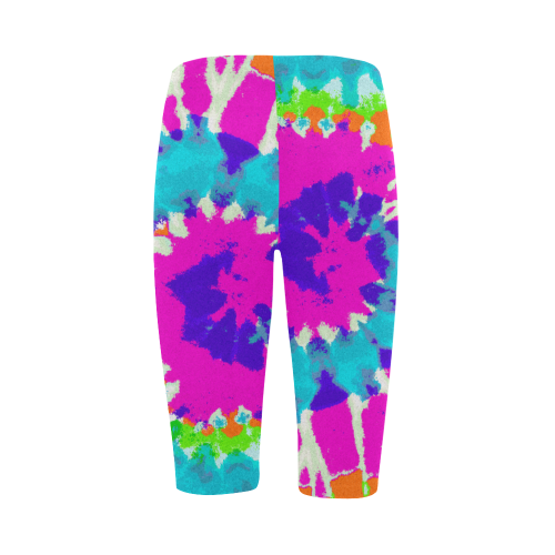 Power Spiral Batik pink blue purple orange Hestia Cropped Leggings (Model L03)