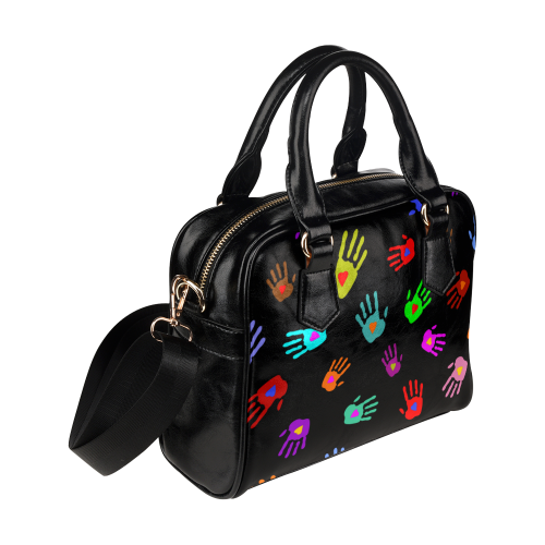Multicolored HANDS with HEARTS love pattern Shoulder Handbag (Model 1634)