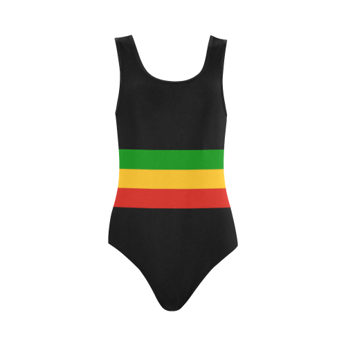 Rastafari Flag Colored Stripes Vest One Piece Swimsuit (Model S04)