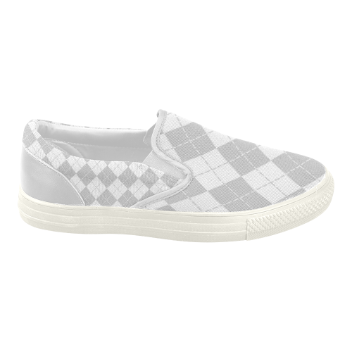 White and Gray Argyle Women's Slip-on Canvas Shoes (Model 019)