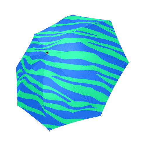 Green On Blue Zebra Stripes Foldable Umbrella (Model U01)