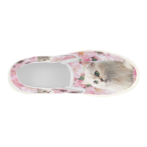Cat and Flowers Women's Slip-on Canvas Shoes (Model 019)