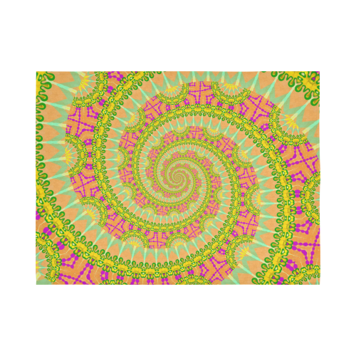 FLOWER POWER SPIRAL SUNNY orange green yellow Cotton Linen Wall Tapestry 80"x 60"