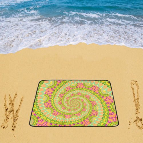 FLOWER POWER SPIRAL SUNNY orange green yellow Beach Mat 78"x 60"