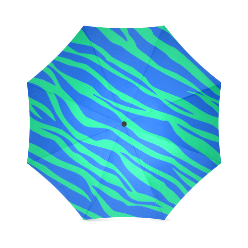 Green On Blue Zebra Stripes Foldable Umbrella (Model U01)