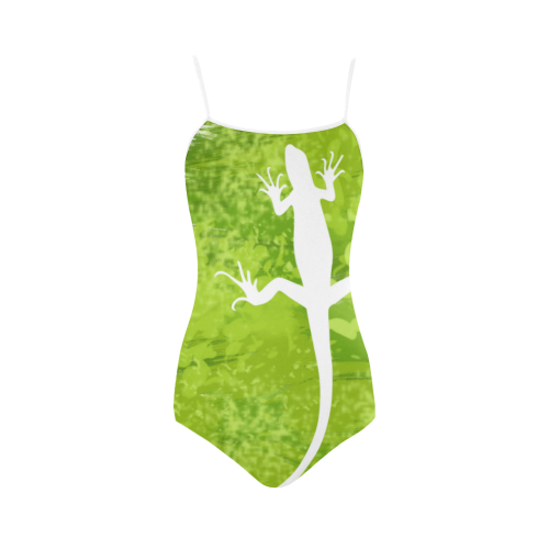 Green Lizard Painting Shape Strap Swimsuit ( Model S05)