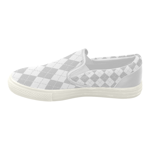 White and Gray Argyle Women's Slip-on Canvas Shoes (Model 019)