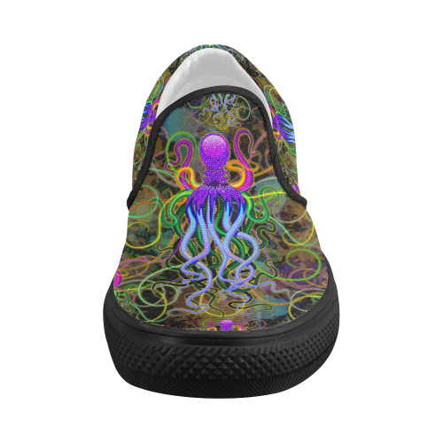 Octopus Psychedelic Luminescence Women's Slip-on Canvas Shoes (Model 019)