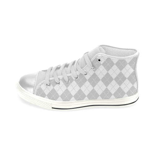 Grey and White Argyle Women's Classic High Top Canvas Shoes (Model 017)