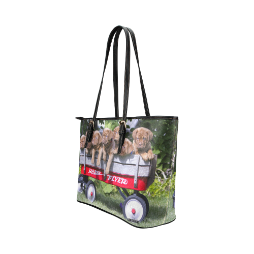 Dogue de Bordeaux puppies ready to roll! Leather Tote Bag/Small (Model 1651)