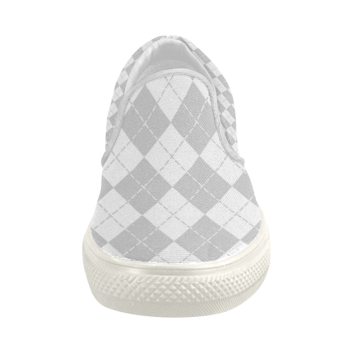 White and Gray Argyle Women's Slip-on Canvas Shoes (Model 019)