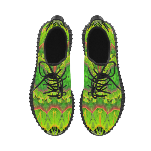 Golden Green Foliage Ferns Abstract Summer Days Grus Women's Breathable Woven Running Shoes (Model 022)