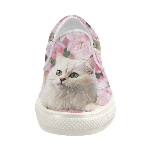 Cat and Flowers Women's Slip-on Canvas Shoes (Model 019)