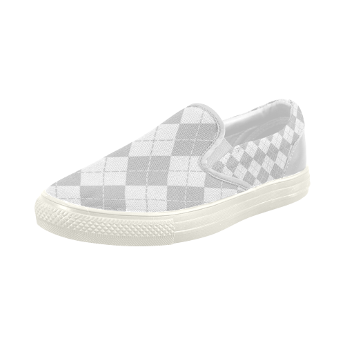 White and Gray Argyle Women's Slip-on Canvas Shoes (Model 019)