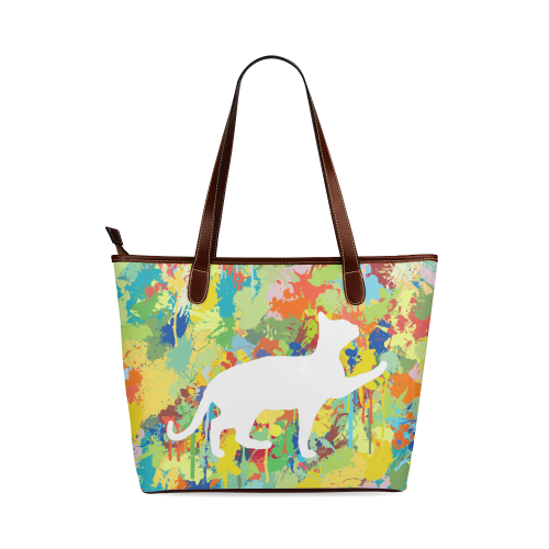 Lovely Cat Colorful Splash Complet Shoulder Tote Bag (Model 1646)