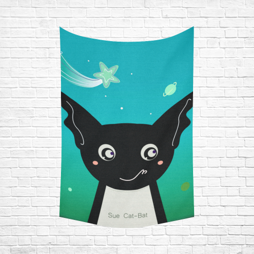 Sue Cat Bat Artistic Design Cotton Linen Wall Tapestry 60"x 90"