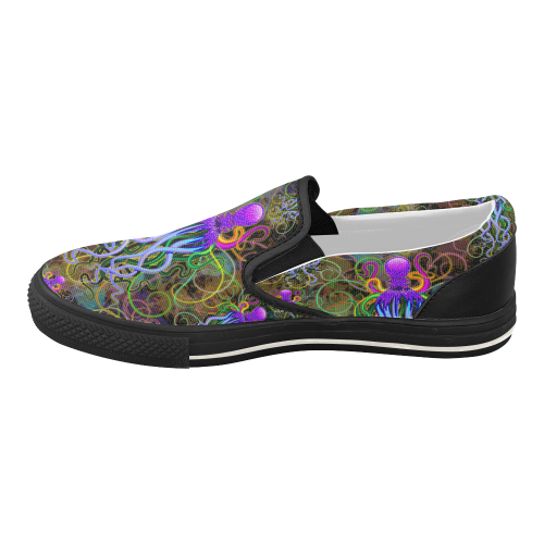 Octopus Psychedelic Luminescence Women's Slip-on Canvas Shoes (Model 019)