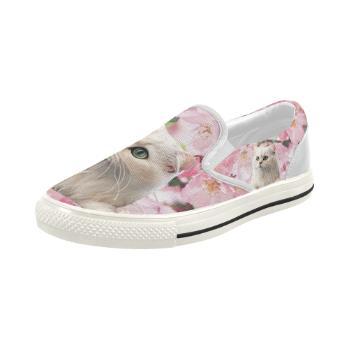 Cat and Flowers Women's Slip-on Canvas Shoes (Model 019)