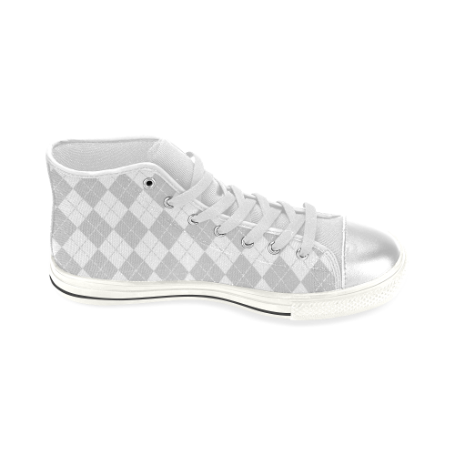 Grey and White Argyle Women's Classic High Top Canvas Shoes (Model 017)