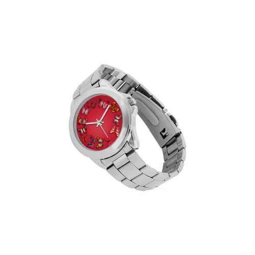 Novelty Red Butterflies Unisex Stainless Steel Watch(Model 103)